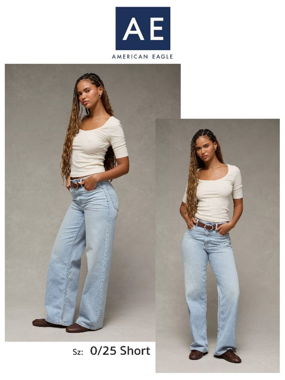 American Eagle Curvy Super High-rise Baggy Straight Strigid jeans size 0 Short